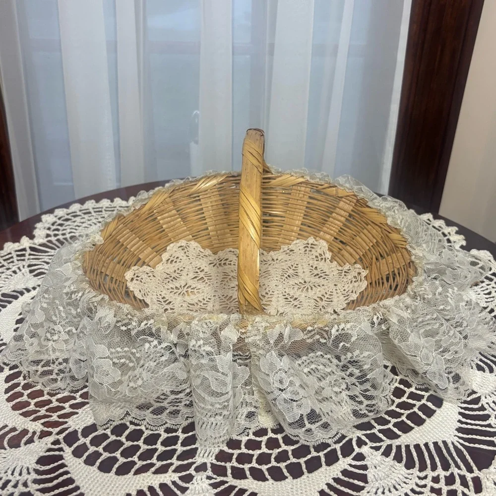 Victorian Lovers Basket Vintage Hand Crafted Lace Cottage Gathering Basket